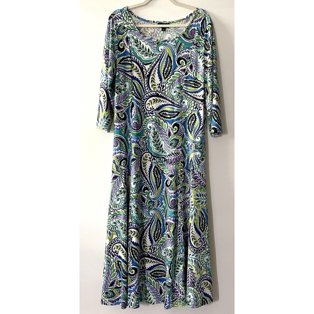 Nina Leonard Women's Maxi Dress 3/4 Sleeve Paisley Multicolor Size XL-(dmp)